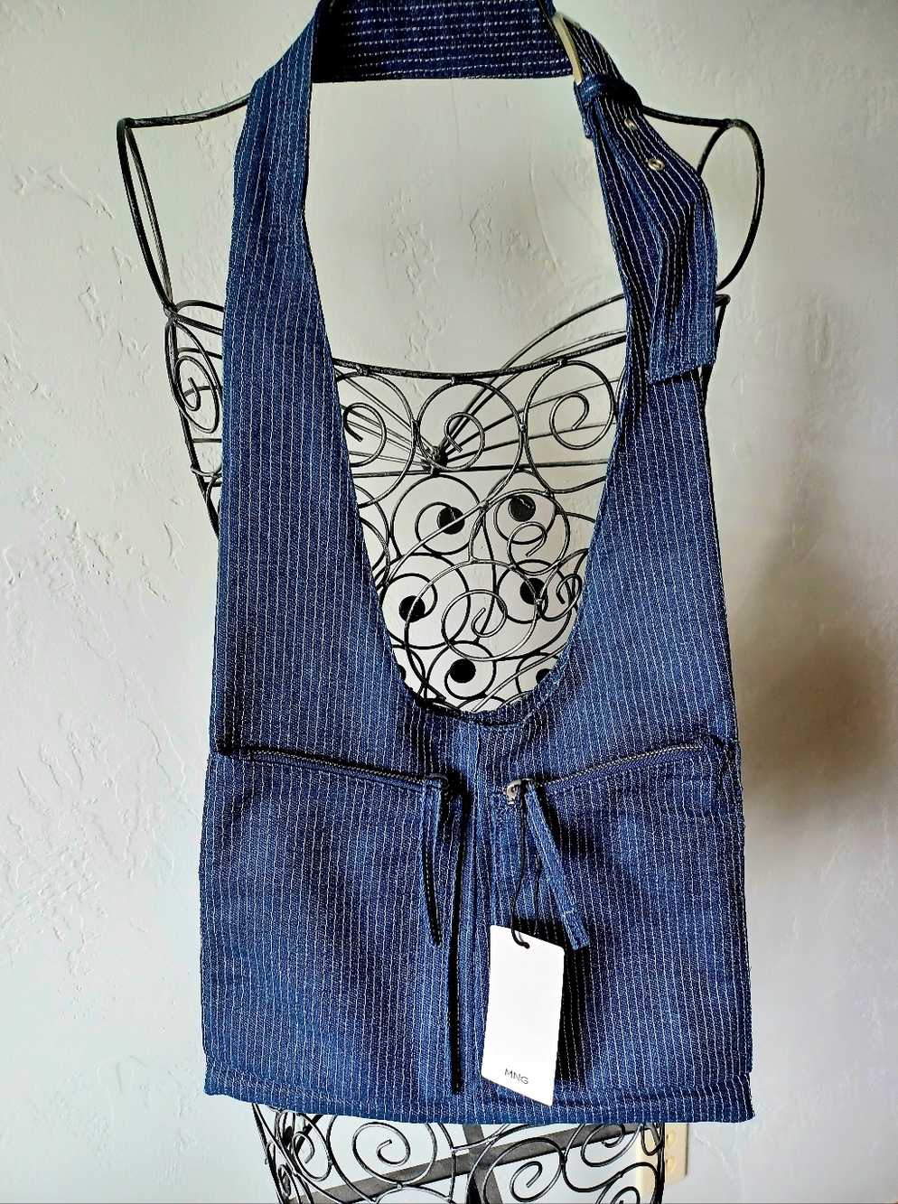 NWT MNG Denim Striped Crossbody Hobo Bag